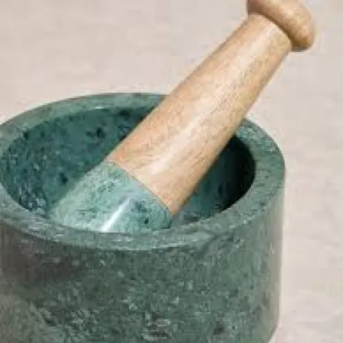 Stone mortar w/ pestle green color 8"