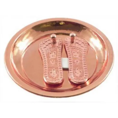 Brass plated charan paduka with tray